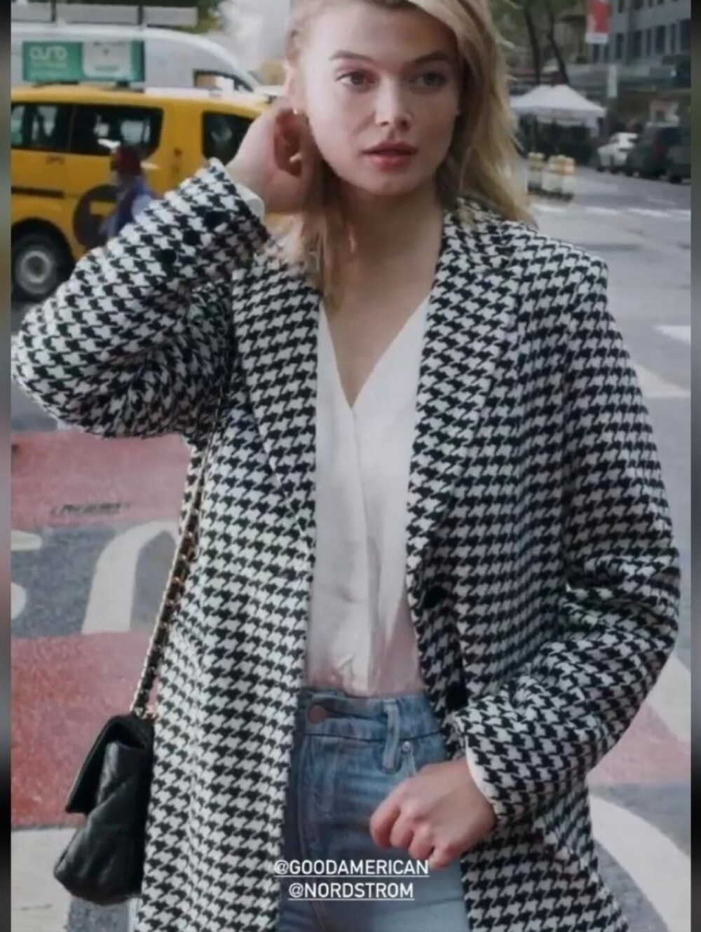 Good American Black & White Oversized Houndstooth Blazer Jacket, Size 2 Small